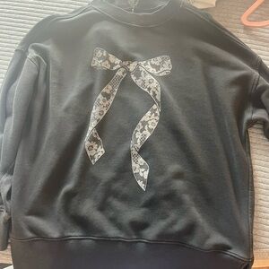 Aerie Black Sweatshirt with Floral Bow Design